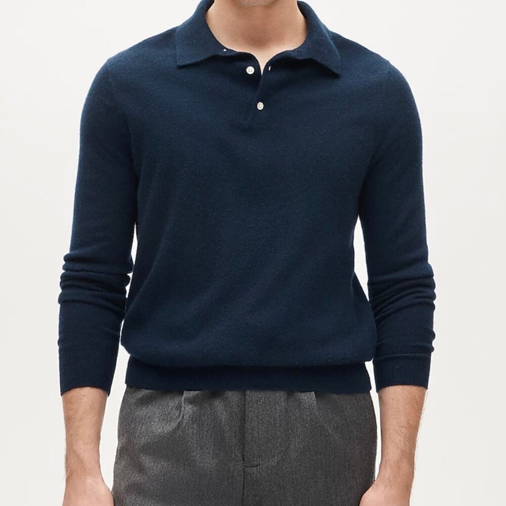 J Crew Heritage 100% Cotton Polo Sweater Men's Medium Navy Blue Preppy CF782